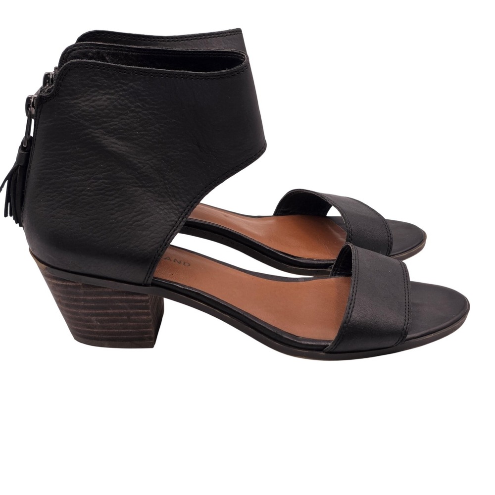 Lucky Brand Sandals Womens Size 11 Black Leather Ankle Strap Block Heel Back Zip